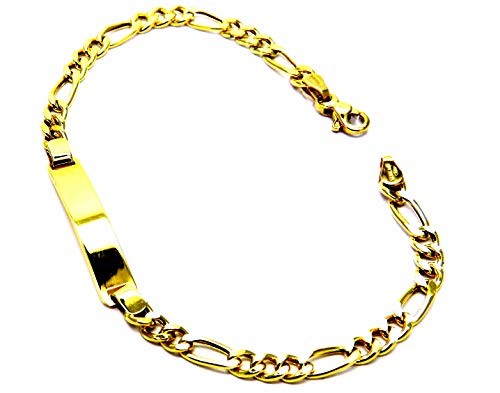 Pulsera para hombre de oro amarillo de 18 quilates (750) de eslabones 3 + 1 clásico con placa de 20 cm