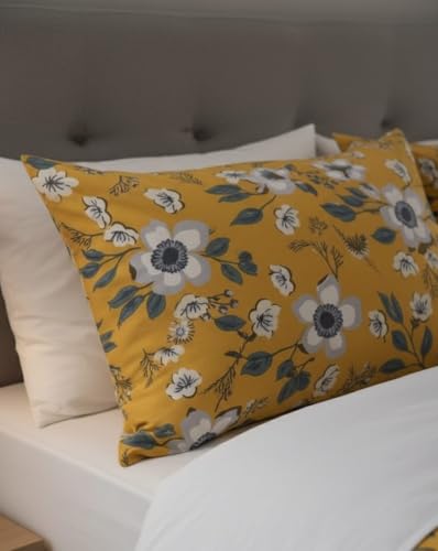 Image of Premium Glace Cotton Flat Double Bedsheets, 90 x 100 Inches with 2 King Size Pillow Cover 17 x 27 Inches, Floral (Yellow)