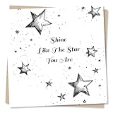 Stunning Star Good Luck Card Gift - Shine Like The Star You Are - Black And White Star Design - Good Luck Card For Friend, Family, Colleague