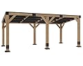 AMERLIFE 10 x 20 FT Solid Wood Gazebo with Metal Hardtop, Large Outdoor Pavilion with Sloped Roof, Heavy Duty Pergola for Garden, Patio, Backyard, Brown