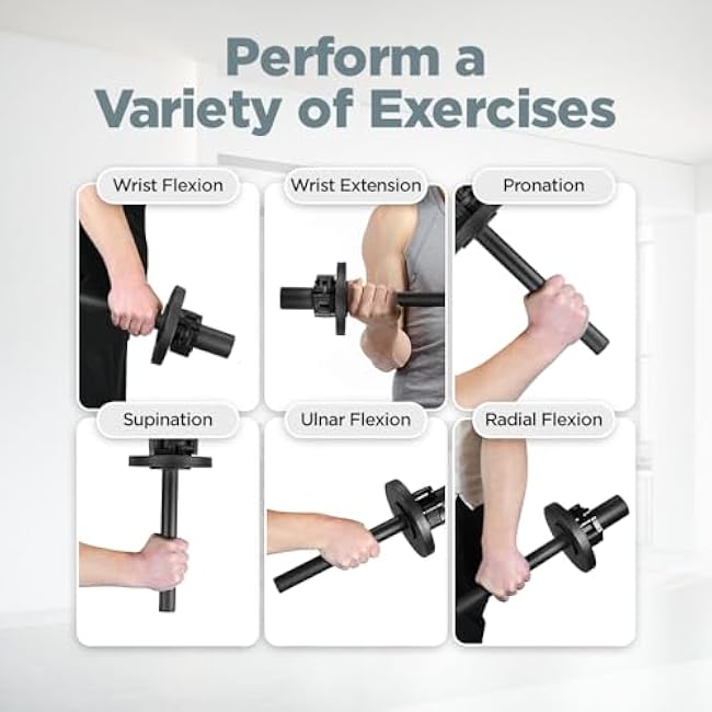 LoGest Wrist Strengthener, Forearm Exerciser - Option of Standard Plate 1 Inch or Olympic Plate 2 Inch With a Collar Hand Developer Arm Grip Workout Strength Trainer for Starter and Pro - Workout Equipment Home Gym Forearm Strengthener