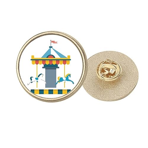 Broche ronde en métal doré carrousel de parc taille M