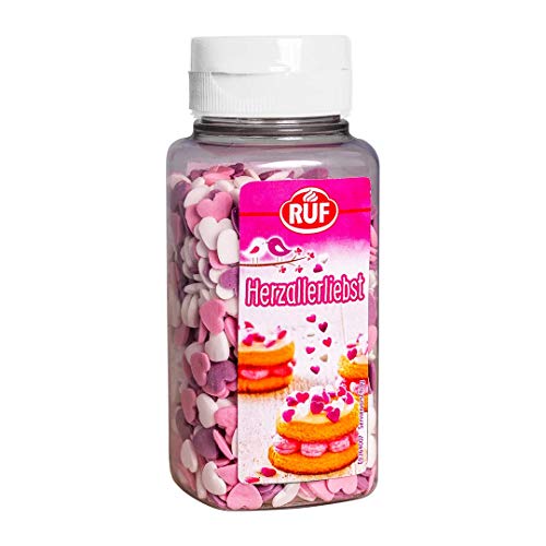 RUF Herzallerliebst Zucker-Herzen, essbares Streu-Dekor in Herz-Form, mini Streu-Herzen, Verzieren von Torten & Kuchen, vegan & glutenfrei, 1 x 110g