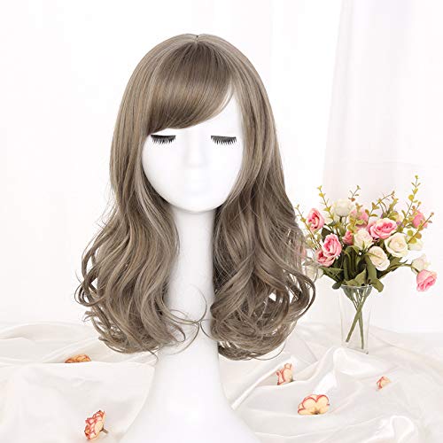 Perruque ondulée grise mi-longue de style naturel pour femme