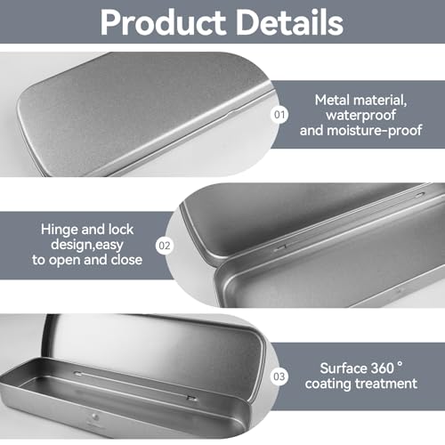 Lytonix 3 Stück Stiftebox Metall, 20 × 6.3 × 2.3 cm mit Klappdeckel Metallbox Klein, Metalldosen mit Deckel, Metalldose Eckig, Stifte, Kugelschreiber Blechdose, zur Aufbewahrung Kleiner Gegenstände