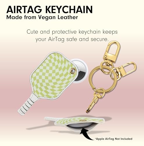 Image of Sonix Keychain Case Compatible with Apple AirTag | Protective AirTag Cover Keychain | Checkmate Green Pickleball Paddle | Pickleball Green