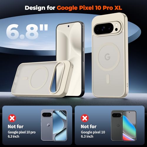 Image of SUPFINE Magnetic for Google Pixel 10 Pro XL Case with Screen Protector, (Built-in Magnets) ((Military Grade Drop Protection) Slim Translucent Shockproof Phone Case,Stone