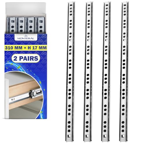2 Paires Glissiere pour Tiroir sur Roulement à Billes 310 mm x H 17 mm - Télescopiques Coulisse Tiroir Ont une Extension Partielle de 208 mm - Garantie de 10...