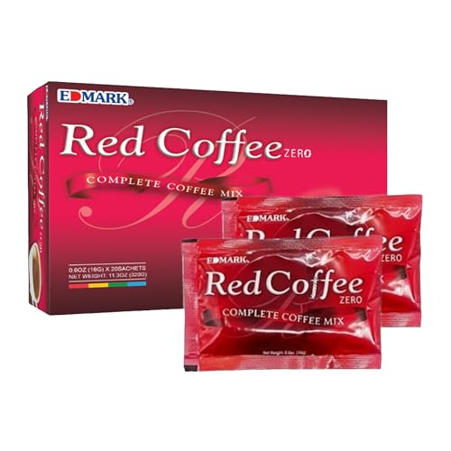 EDMARK Red Coffee - ZERO Sugar | Organic Instant Coffee w/Rose Petal Extract | Aromatic Red Coffee Pods for Daily Energy, Focus, Wellness & Coffee Lovers | 15g x 20 Convenient Sachets