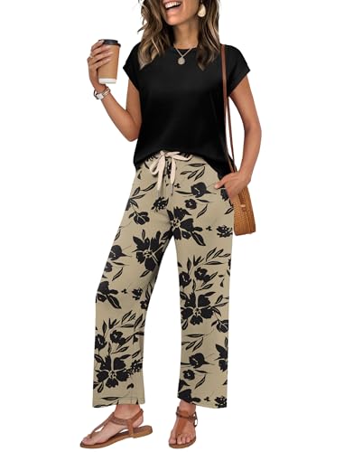 Image of WIHOLL Two Piece Sets for Women Summer Spring Outfits Lounge Sets Beach Vacation Clothes Airport Travel Matching Clothing