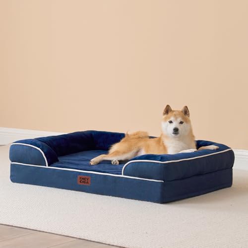EHEYCIGA Orthopädisches Hundebett Grosse Hunde, 112x81cm, Memory Foam Hundekorb XL, Waschbar Hundesofa Wasserdicht rutschfest, Hundecouch mit Hohem Rand, Marineblau