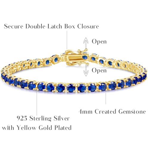 FANCIME Birthstone Bracelet Gold Tennis Bracelets Sterling Silver with Gold Plated Fine Jewelry Wedding Bridal Prom Birthday Gift for Women Her, Length 7.2 Inch Width 4mm4