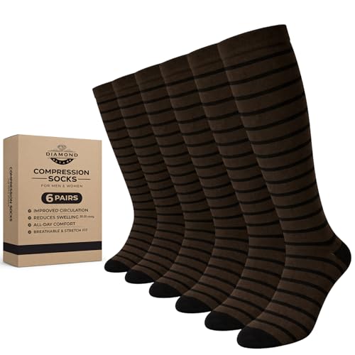 Image of Diamond Star 6 Pairs Compression Socks for Men & Women, Knee High Socks