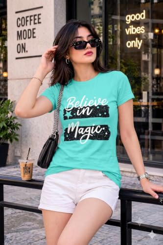 Image of Preneum Women's Graphic Printed T-Shirt, Round Neck Half Sleeve Casual Slim Fit Cotton Blend Tee, College, Office & Travel