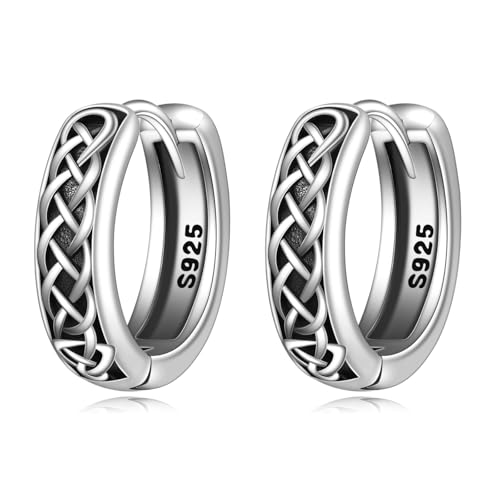 Viking Hoop Earrings 925 Sterling Silver Black Vintage Hoop Earrings for Men Women Viking Jewelry Gifts