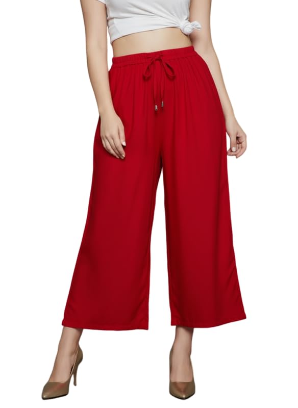 Image of Super Soft Viscose Rayon Flared Palazzo Pants for Women Stylish Wide Leg Straight Relaxed Fit Casual Ethnic Office Wear