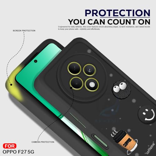 Image of AESTMO Back Case Cover for Oppo F27 5G Cover | Cute Fun Cartoon 3D Ball | Coffee Silicone Case | Full Body Protection | Camera Protection Back Cover for Oppo F27 5G (Black)