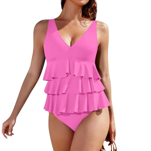 Traje Baño Vintage sin Mangas para Mujer Bañador de Una Pieza Falda con Volantes Multicapa Traje de Baño Bañador Mujer Colchado y Fruncido con Cuello en V Bañadores Cortos (S)
