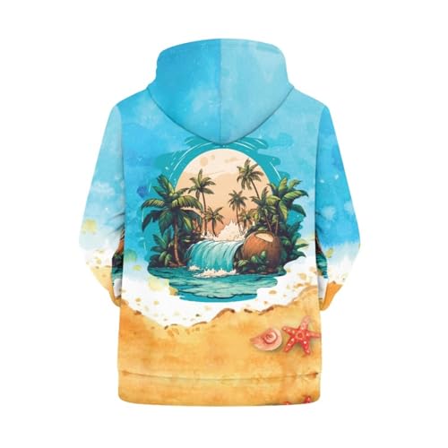 Image of Forchrinse Green Palm Tree Sea Beach Mens Hoodies Pullover Long Sleeve Fleece Hoodie Cozy Sport Casual Outwear