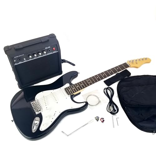 Zenison Electric Guitar 6 String Black Combo Starter Set Solid Wood Body & Case