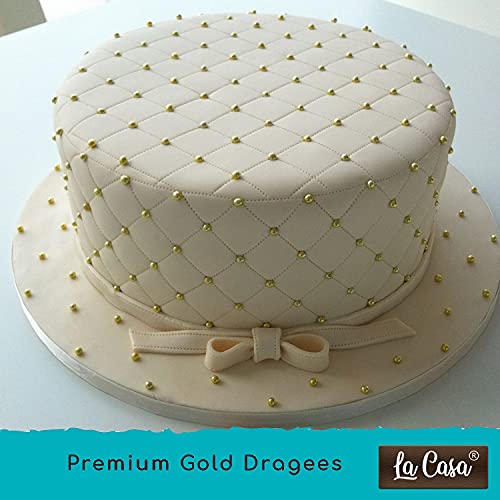 Image of La Casa Premium Gold Dragees | Small(1.5mm) Sized Pearl Balls Ideal for Cake Decoration & Garnishing | 100g |