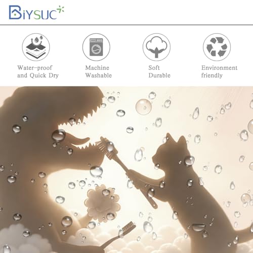 Image of Funny Cat Dinosaur Shower Curtain Cute Fun Cat Help Dino Bathe for Kids Boys Trex Silhouette Shower Curtains Unique Whimsical Bathroom Waterproof Polyester Fabric 72Lx72W Inch with Hooks