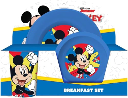 Conjunto de 3 peças de Mickey composto por prato fundo, prato liso e copo.