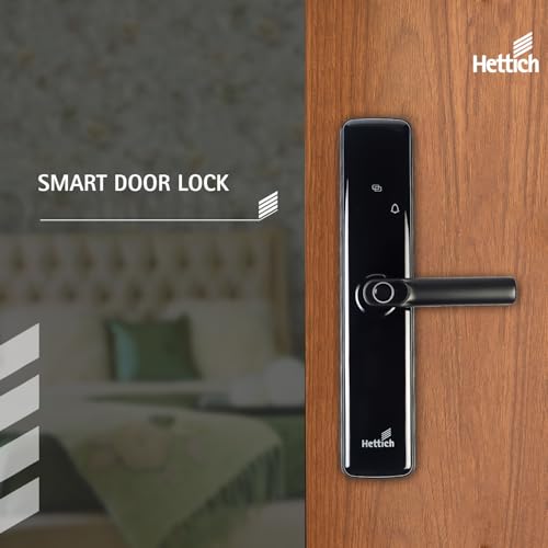 Image of Hettich Smart Digital Door Lock with Fingerprint, Password, Card & Key Backup, CTC 68mm, Backset 60mm, Fits 35-60mm Wooden Doors, Keyless Entry, USB Emergency Power, | (Black, 2-Year Warranty)