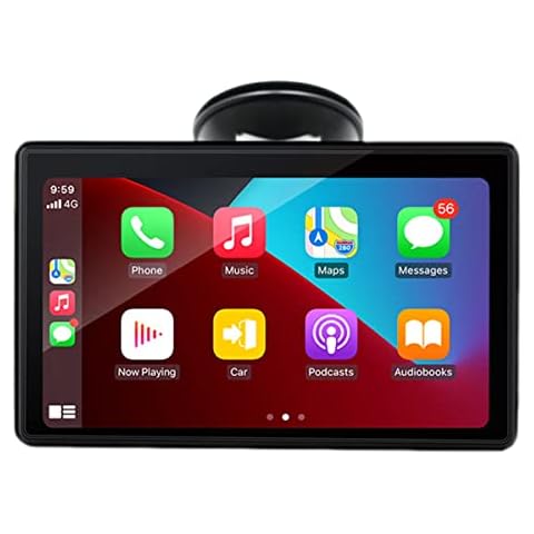 WEPARTICULAR Wireless Apple Carplayer Android Auto Monitor, 7 Inch Full HD Touch Screen Portable Car Radio Receiver, Car Stereo with Mirror Link, Bluetooth Dash Windshield Mounted Cover