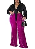 Aro Lora Womens Plus Size Velvet High Waist Bell Bottom Wide Leg Palazzo Flare Pant Trouser 4X-Large Rose Purple