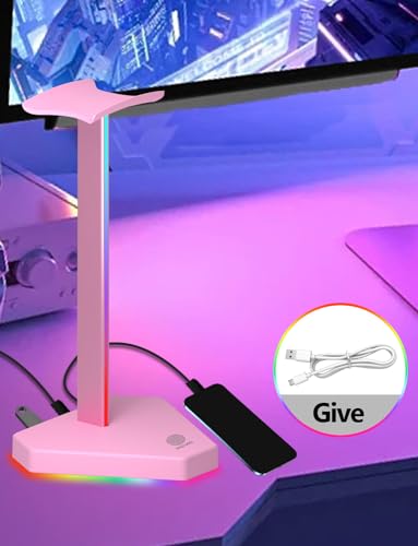 RGB Headphones Stand with 1 USB-C Data Transmission& 3 Type-C Charging Port, Desk Gaming Headset Holder with 7 Light Modes and Non-Slip Rubber Base (Black) - Image 5