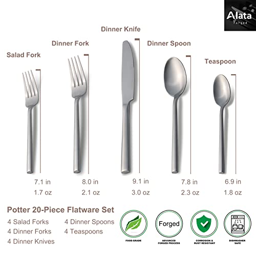 image for Alata Potter 20-Piece Forged Silverware Set, Service for 4 – Premium