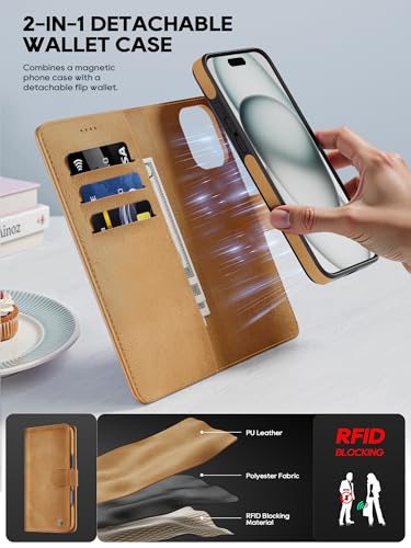 Coque iPhone 16 Pro étui à rabat en cuir PU premium marron - 2