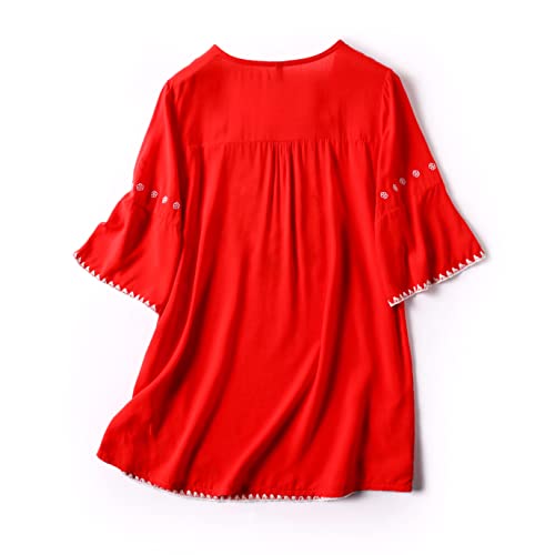 Image of Mexican Shirts Peasant Blouses Cotton Embroidered 3 /4 Sleeve Bohemian Tops Boho Clothes for Women Summer Fiesta