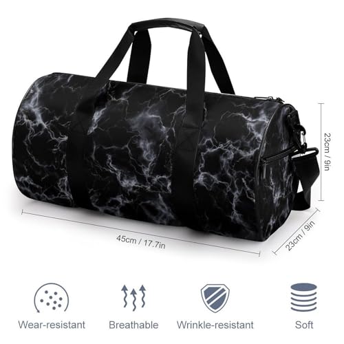 Black Marble Texture Travel Gym Bag for Women Men Cylindrical Duffle Bag Sport Workout Bag with Shoulder Strap2