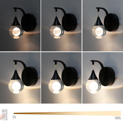 Image of Modern Wall Sconces, Moon Crystal Wall Sconce Indoor, 5W Dimmable LED Sconce Wall Lighting for Bedroom Bedside Bathroom Living Room Hallway Staircase, Black