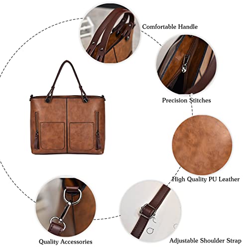 PORRASSO Vintage Handbag Women Shoulder Bag Large Top-Handle Bags PU Leather Crossbody Bag for Shopping Business Work Grey4