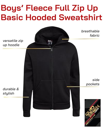 Quad Seven Boys Zip Up Hoodie - 2 Pack Soft Fleece Basic Hooded Sweatshirt for Boys with Pockets (Sizes: 8-18)2