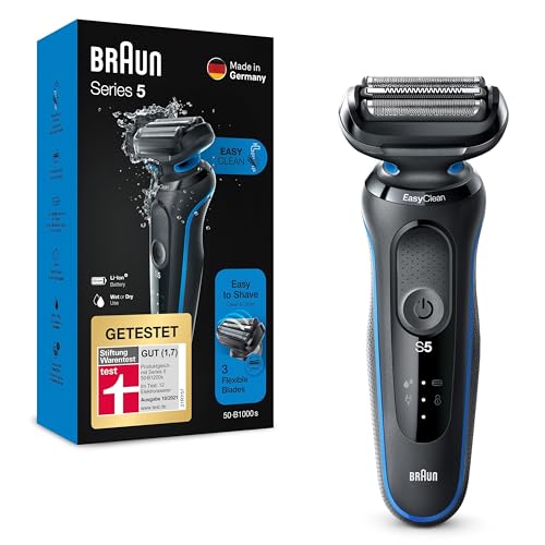 Braun Series 5 Rasierer für Herren, Elektrorasierer, EasyClean, Wet & Dry, wiederaufladbar & kabellos, Geschenk Mann, 51-B1000s, blau