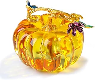Hand Blown Glass Pumpkin, K9 Crystal Collectible Figurine for Fall Autumn Harvest Table Decor, Amber Pumpkin Ornament for Halloween Decorations (2.6X 2.2 inches)
