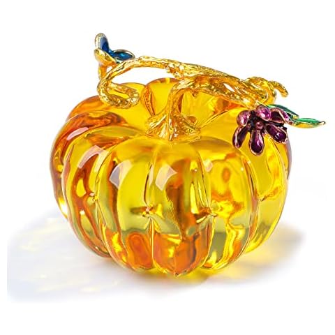 Hand Blown Glass Pumpkin, K9 Crystal Collectible Figurine for Fall Autumn Harvest Table Decor, Amber Pumpkin Ornament for Halloween Decorations (2.6X 2.2 inches) Cover