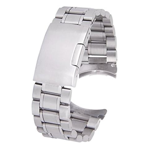 LUOEM 20mm Watch Strap Stainless Steel Watch Band Bracelet Strap Curved End with Watch Pins Spring Bars Cover