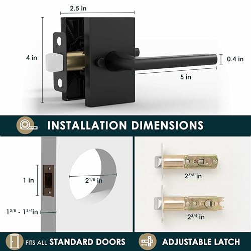 Image of Mega Handles Glamor Privacy, Lever & Lock Door Handle Set for Hallway, Closet and Bathroom, Keyless Lock, Heavy Duty Door Levers, Fits All Standard Door Sizes, Screws Included - Matte Black (1 Pack)