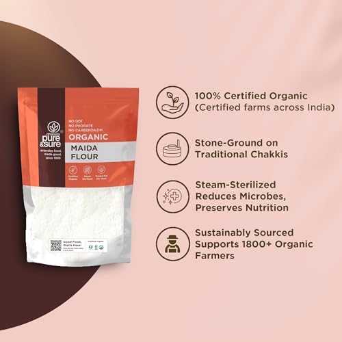 Image of Pure & Sure Organic Maida 1 Kg (Pack of 1)| 100% Natural Whole Wheat Maida Flour | No Preservatives & No Additives | Rich in Taste