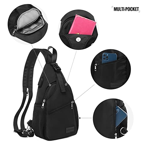 Lovevook Sling Bag For Women Casual Daypack Nylon Crossbody Sling Backpack Travel Shoulder Bag Hiking Daypack (Black) #TOP5