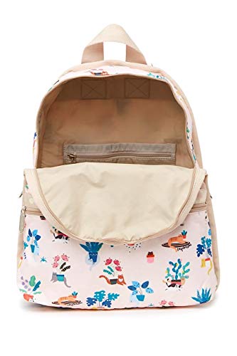 Lesportsac Comfy Cats Basic Backpack/Rucksack, Style 7812/Color F645 Colorful Playful Cozy Kittens And Cats Amid Floral Designs, Light Pink Iridescent Sheen Bag #TOP3