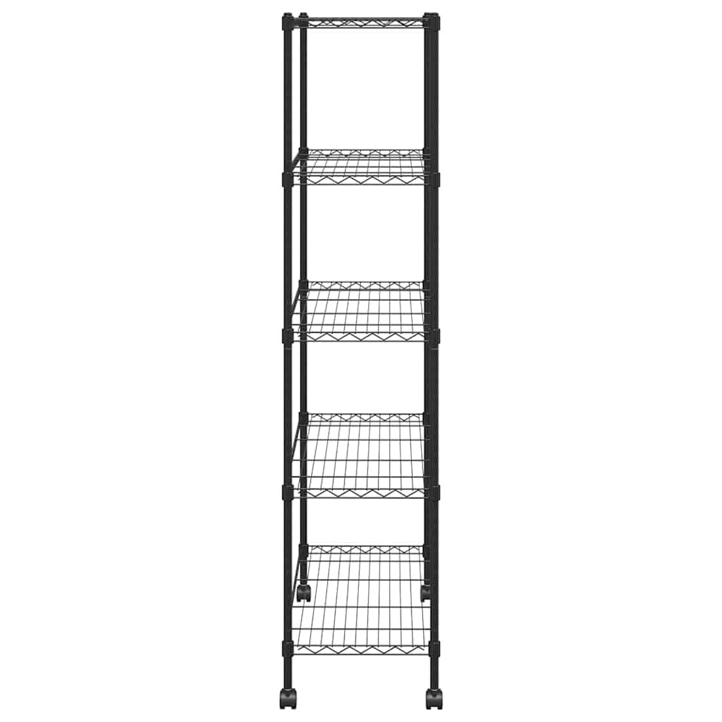 Scaffale in ferro nero con ripiani a griglia e 4 ruote, versatile per cucina, bagno, ufficio, cantina o officina