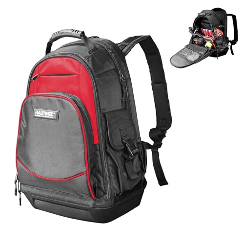 HAUTMEC Heavy-Duty Tool Backpack, 1680D Pro Backpack Tool Bag with Padded Laptop Compartment, 22 Pockets & Molded Waterproof Base for Electricians, Contractors, and Technicians – HT0285