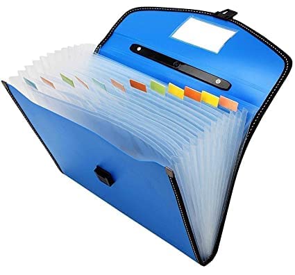 Image of Expanding File Folder, Accordion Document /Letter A4 Size File Organizer with Handle and 12 Pockets - Blue Color (Pack of 2)