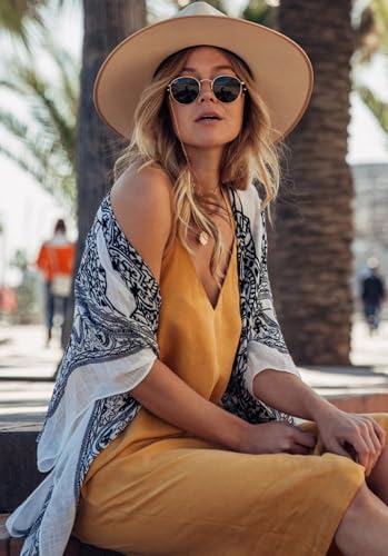 Image of Breezy Lane Women's Kimono Cardigan Summer Swimsuit Coverups Beach Cover Up with Floral Print for Vacation